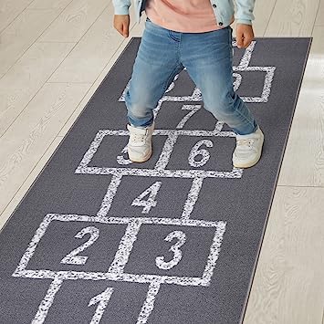 Machine Washable Wrinkle Free Abstract Hopscotch Design Cotton 3x6 Kid's Area Rug