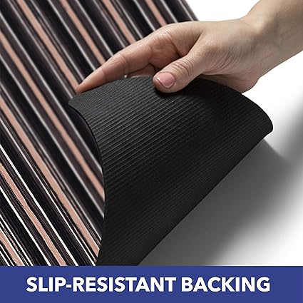 Smooth Step Striped Machine Washable Low Profile Stain Resistant Non-Slip Versatile Utility Kitchen Mat, Blue/Black, 24"x35"