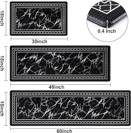 Anti-Fatigue Black and White Modern Non Slip Washable, Cushioned Kitchen Mats, 18 x 30 Inch
