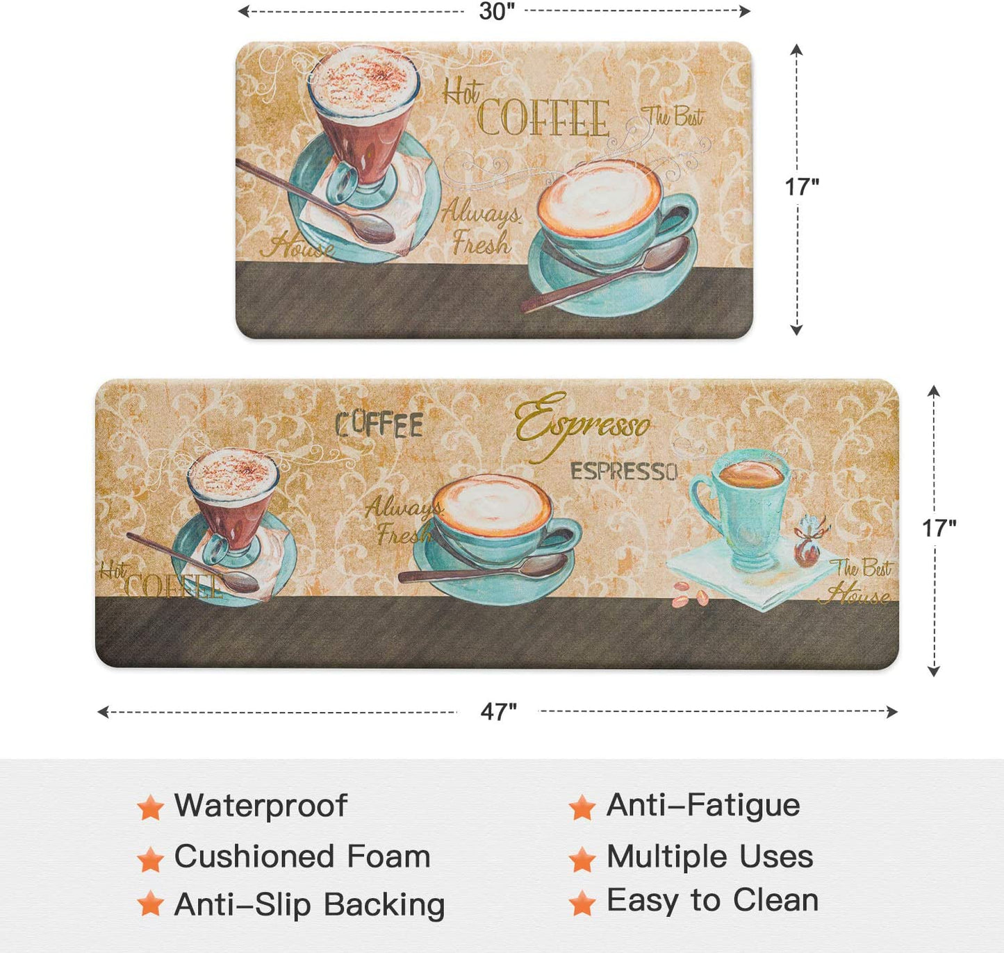 Coffee Theme Kitchen Rug Set 2 Piece Black
