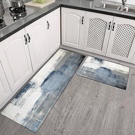 Sets of 2,Abstract Waterproof Art Kitchen Decoration Non-Slip Absorbent Mats, 17x30+17x48inch