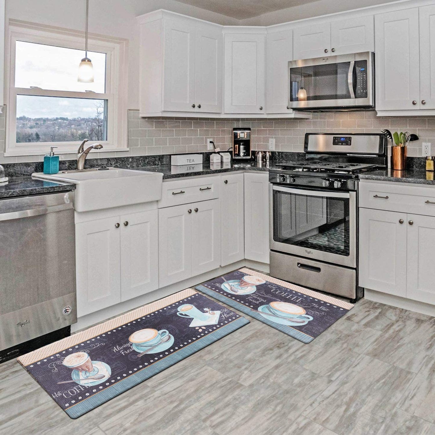 Coffee Theme Kitchen Rug Set 2 Piece Black