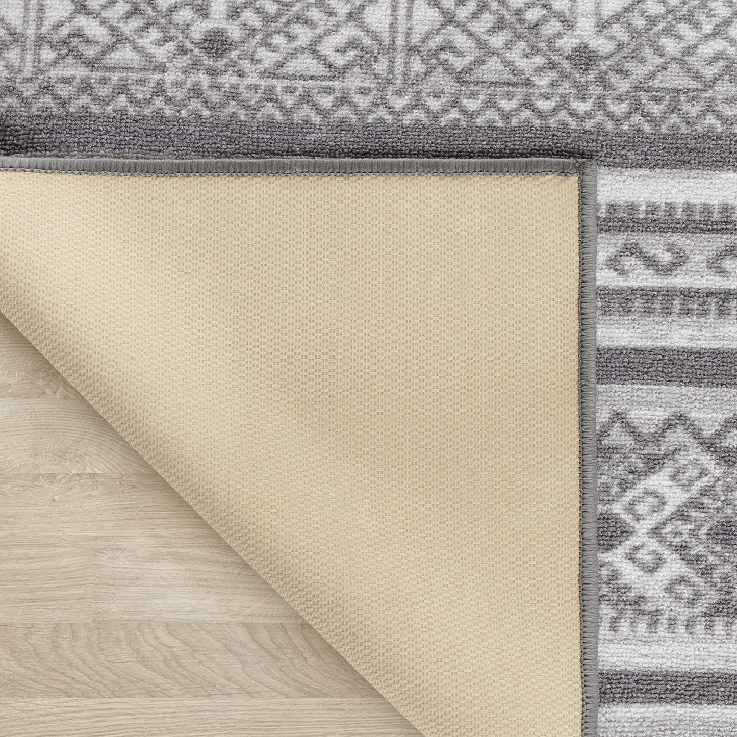 Moroccan Geometric Low Profile Pile Indoor Area Rugs Silver Gray