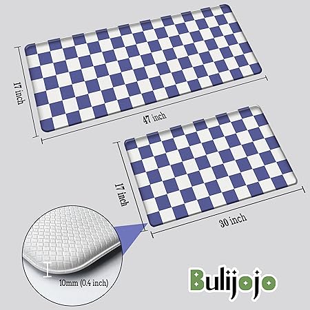 Buffalo Plaid Anti Fatigue Set of 2 Waterproof Standing Cushioned Kitchen Doormat 17"x47"+17"x30" Black
