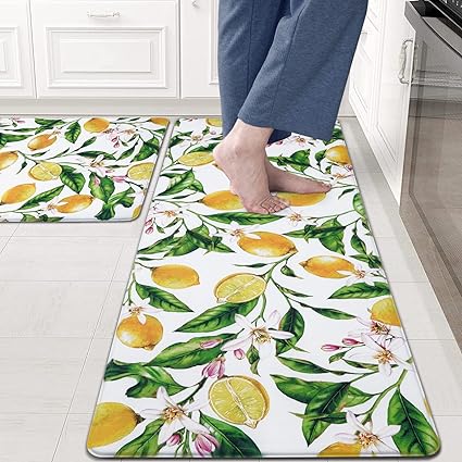Modern Art Non Slip, Abstract Painting Cushioned Anti Fatigue, Waterproof Kitchen Mats, 18'' x 48'' + 18'' x 30''