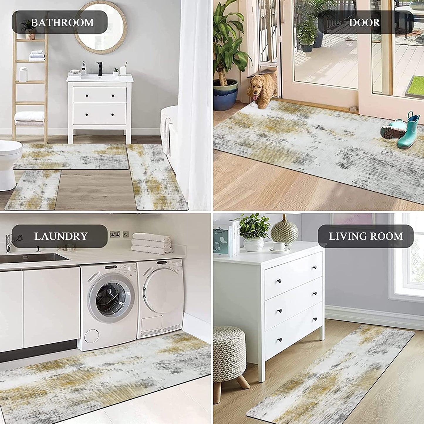 Sets 3 Farmhouse Non Skid Washable Cushioned Area Waterproof Rug