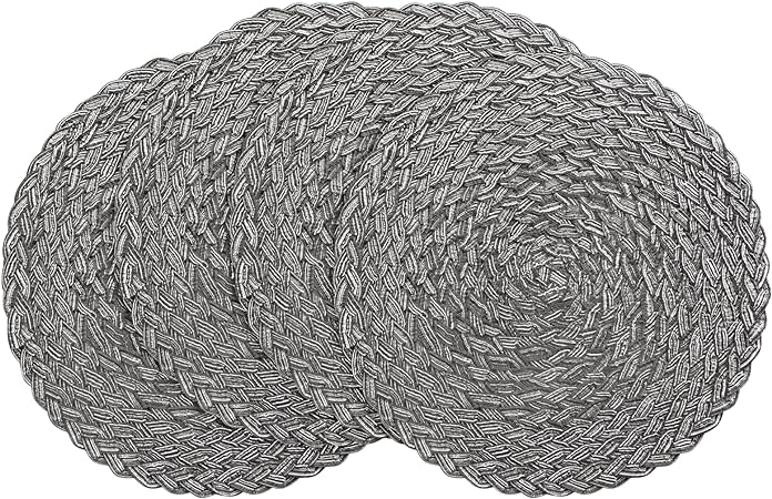 15 Inch Round Braided Placemats Set of 4, Washable Heat Resistant Cotton Polyester Circle Place Mats for Kitchen Dining Table - Canvas Beige