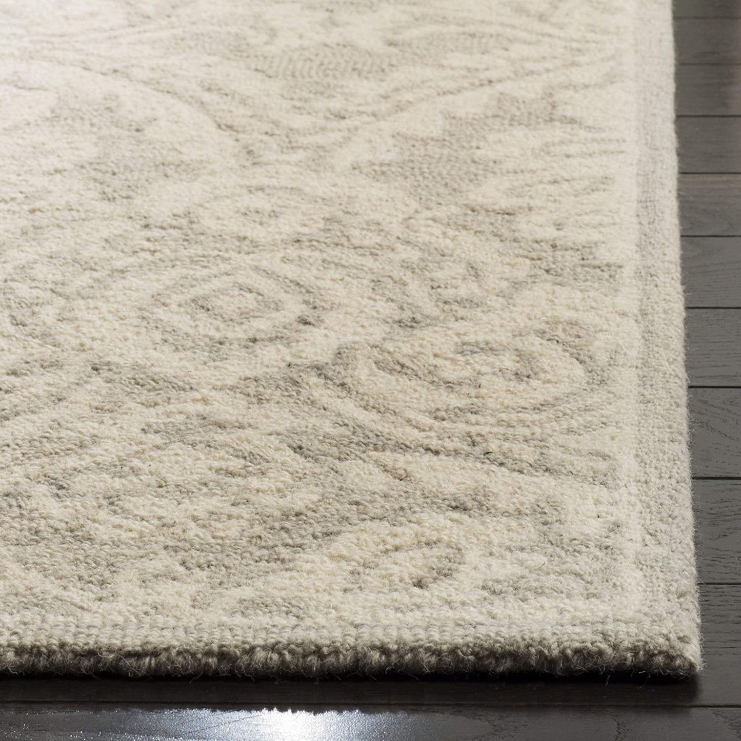 Handmade Premium Wool Area Rug, Silver / Ivory