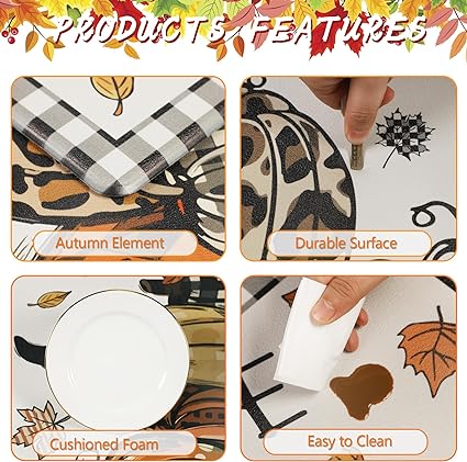 Farmhouse Kitchen Rugs and Mats 2 Piece Non Skid Fall Car Kitchen Floor Mats PVC Cushioned Comfort Standing Mats for Autumn Thanksgiving Decoraion, 17.3"×28"+ 17.3"×47"