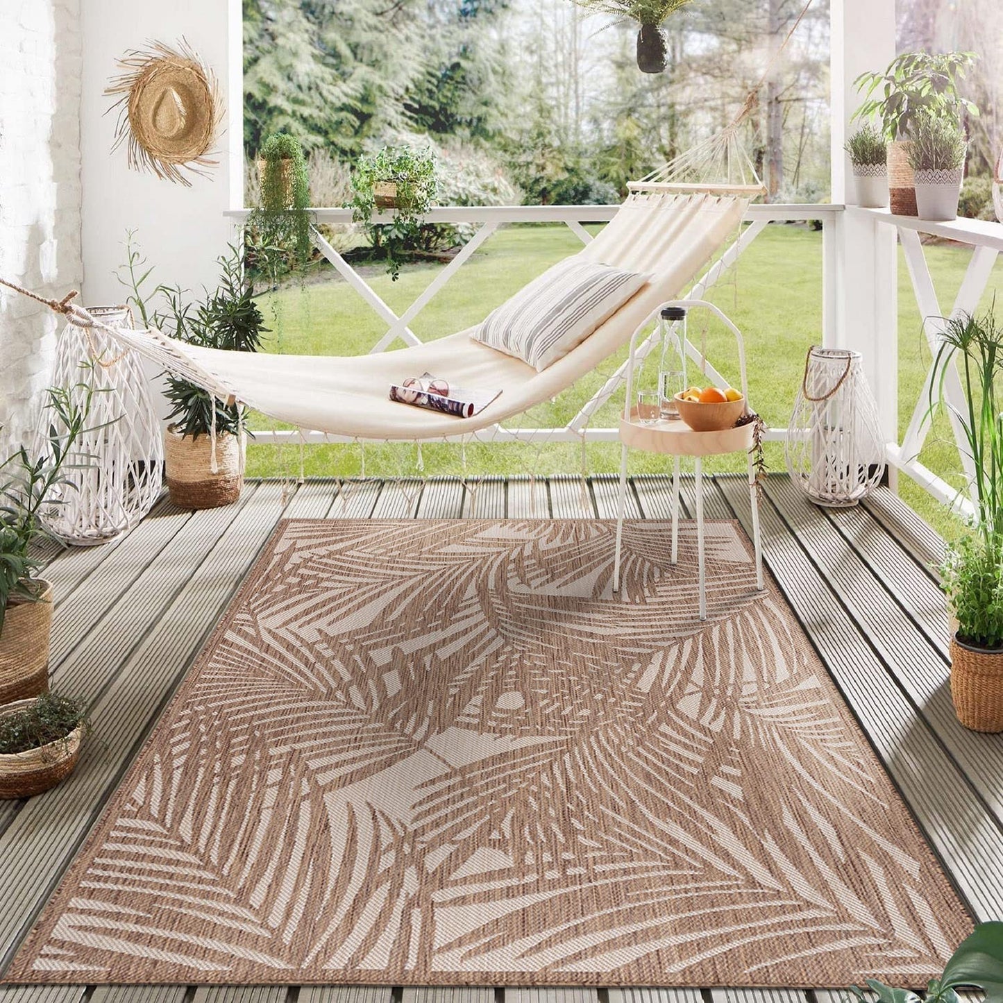 Contemporary Palm Leaf Flat Weave Rugs for Indoor/Outdoor