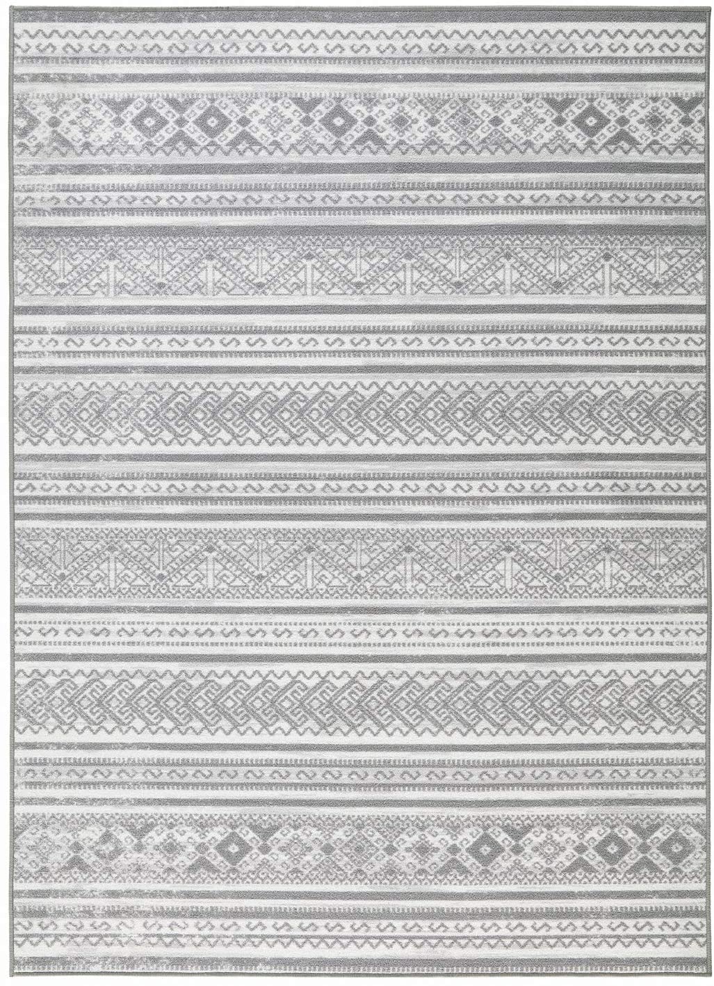 Moroccan Geometric Low Profile Pile Indoor Area Rugs Silver Gray