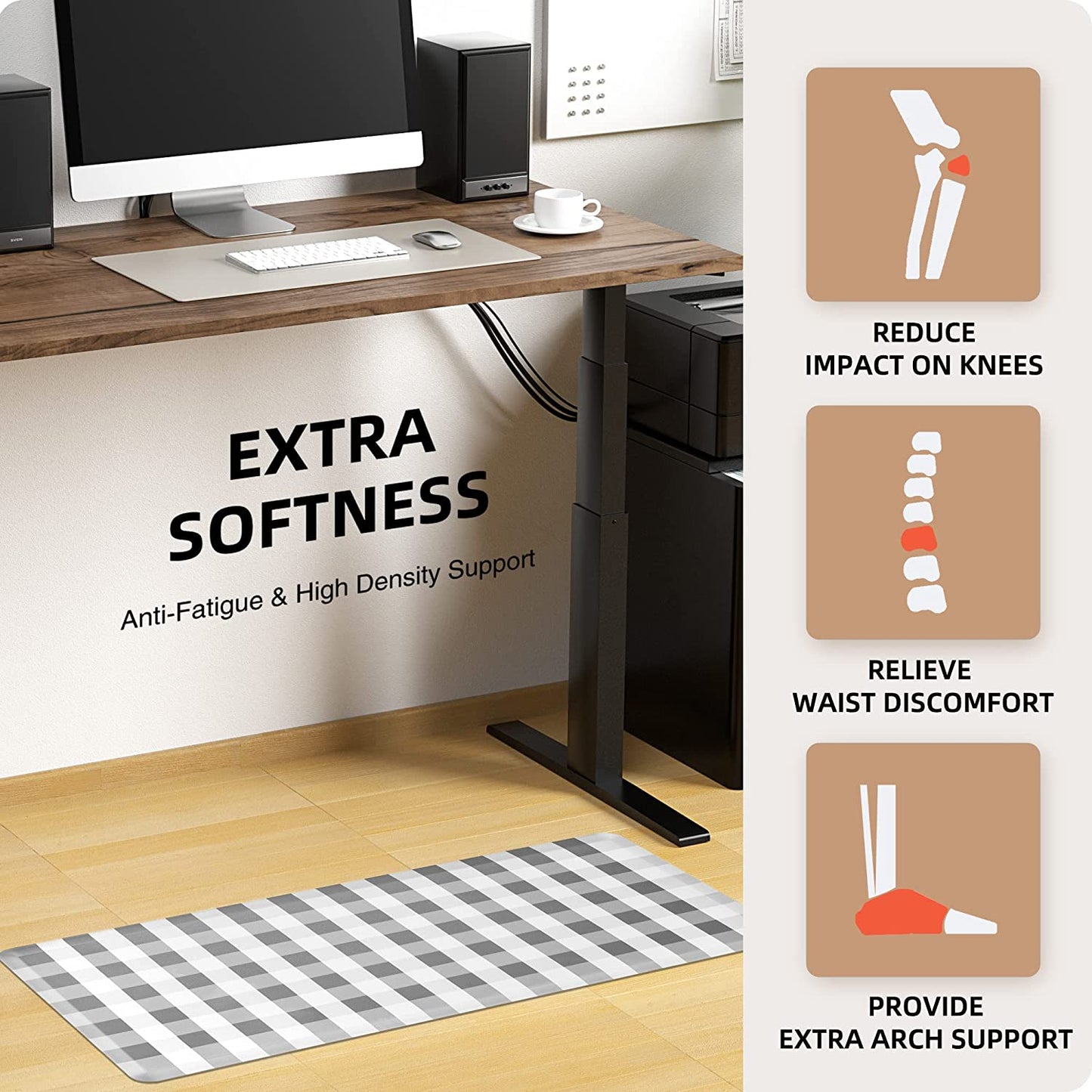 1/2 Inch Thick Cushioned Anti Fatigue Waterproof Kitchen Rug, 17.3"x28"- Grey