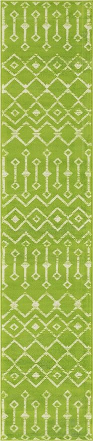 Geometric Kasbah Trellis Collection Rug – 2' X 10' Runner Beige Low Pile Rug