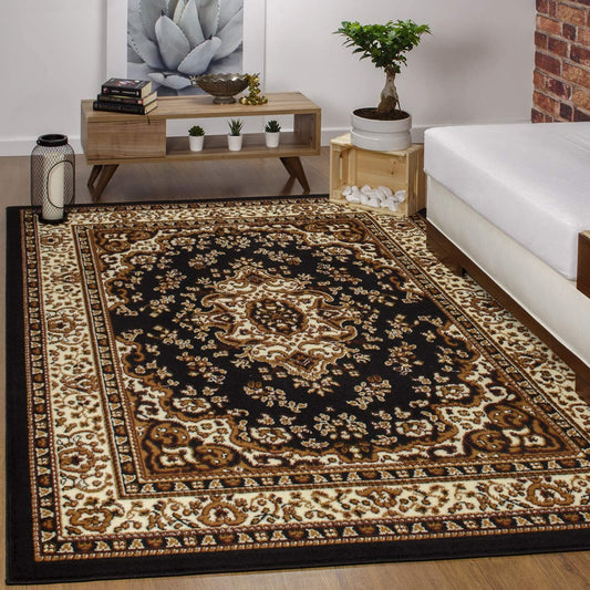 Kashan King Oriental Indoor Area Rug Black and Beige