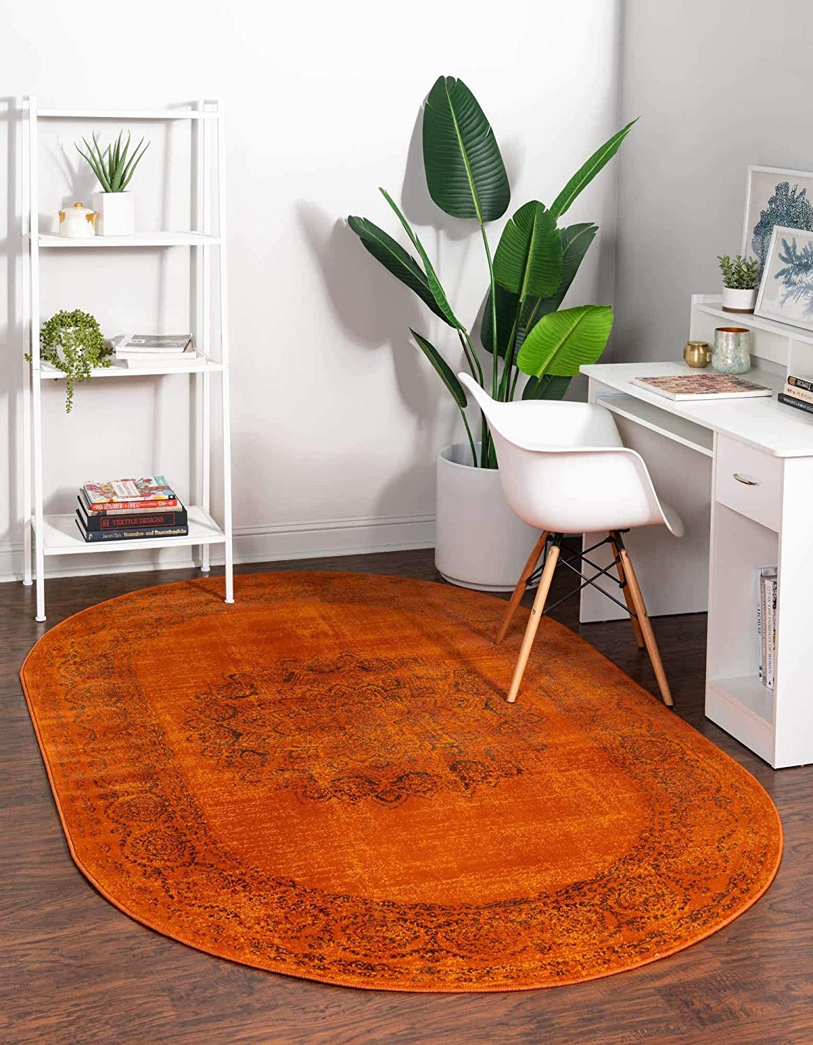 Modern Traditional Vintage Distressed Terracotta Soft Area Rug