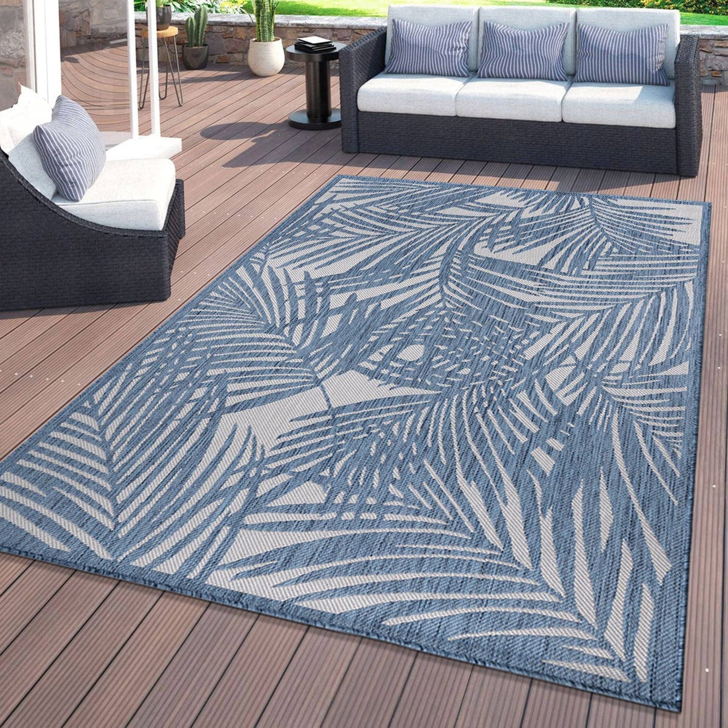 Contemporary Palm Leaf Flat Weave Rugs for Indoor/Outdoor