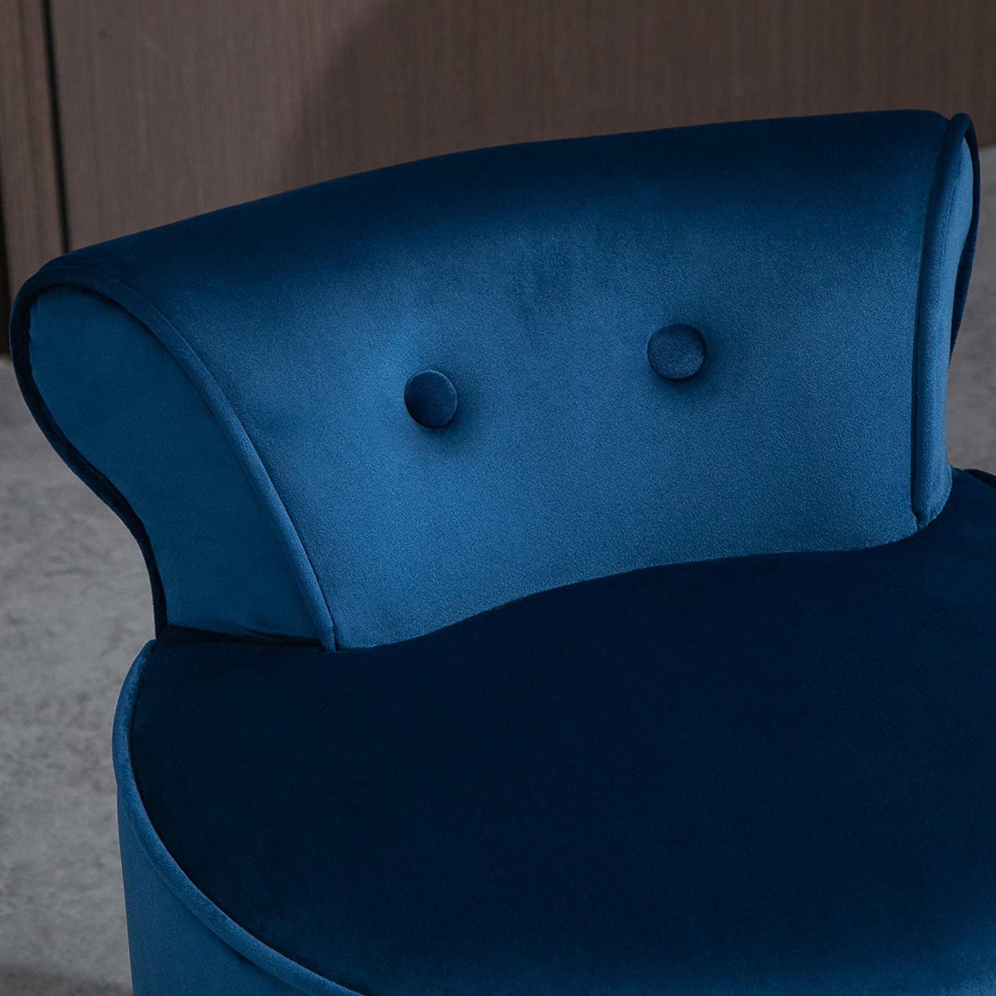 Modern Small Leisure Chair Upholstered Footstool Ottoman, Button Tufted Armless Club Chair Wingback Chair with Low Back, Velvet Style Fabric and Stable Fir Legs, Blue