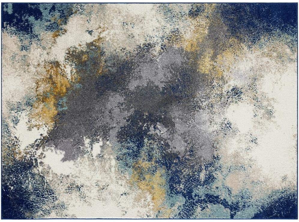 Beverly Collection Modern Soft Abstract Blue Gold Grey Area Rug