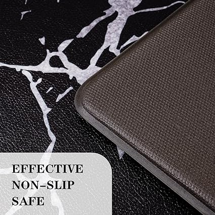 Anti-Fatigue Black and White Modern Non Slip Washable, Cushioned Kitchen Mats, 18 x 30 Inch