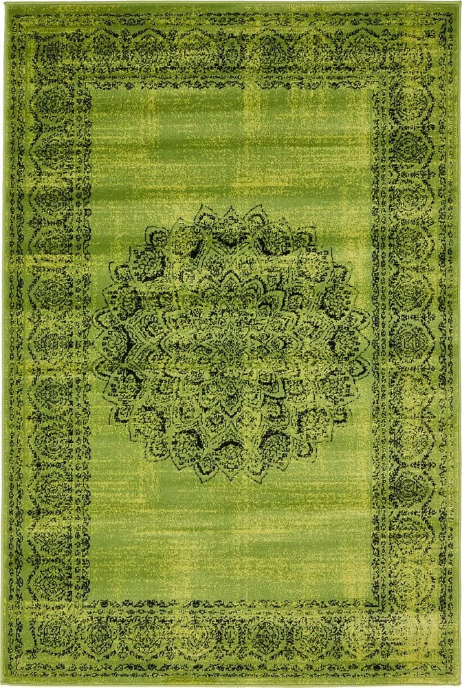 Modern Traditional Vintage Distressed Sage Green Soft Rug