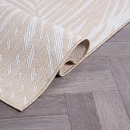 Contemporary Distressed Leaves Textured Flat Weave Easy Cleaning Outdoor Rugs