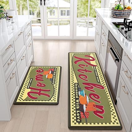 Farmhouse Kitchen Mat 2 PCS, 18'' x 48'' + 18'' x 30'', Beef Cuts