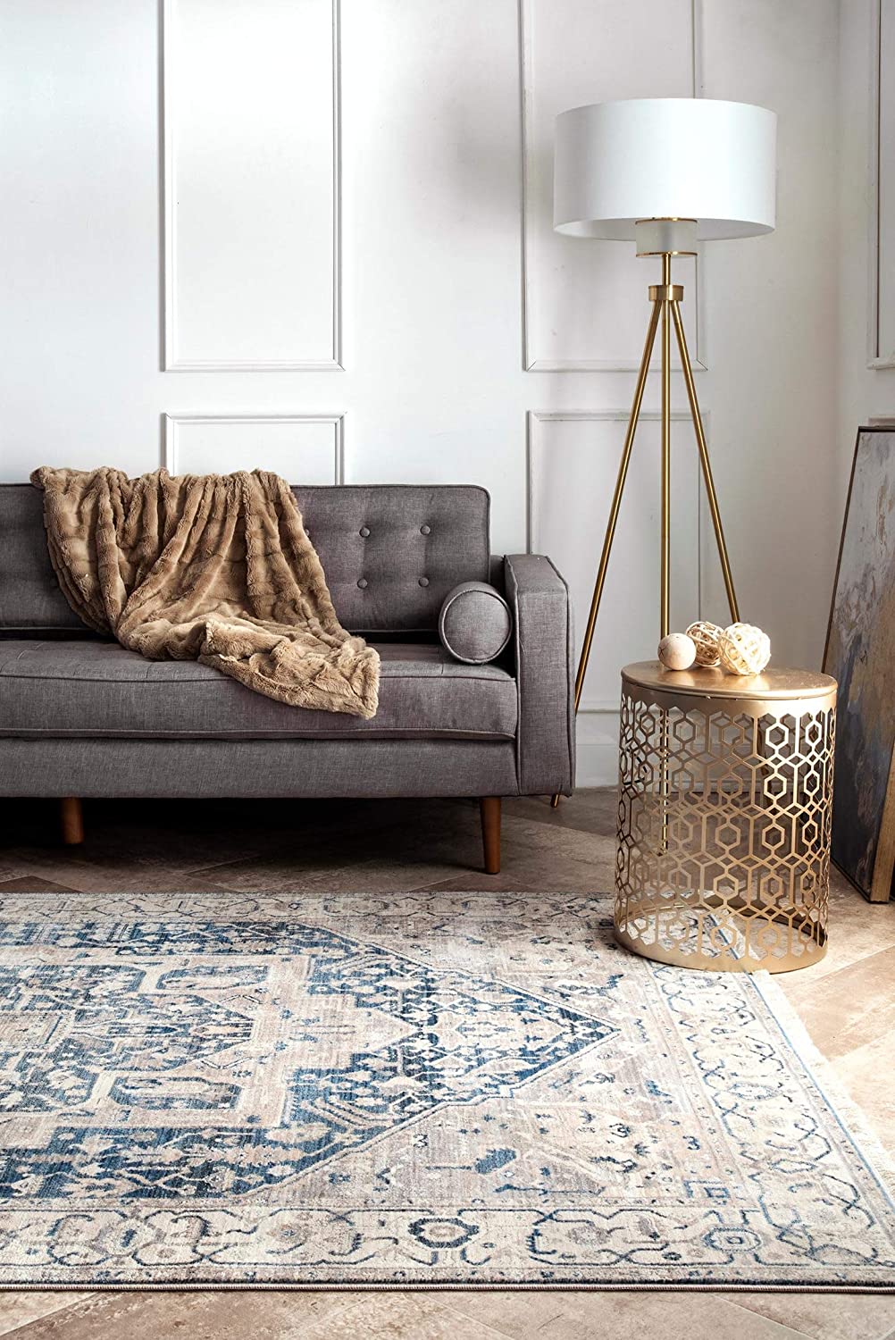 Grey Medallion Fringe Soft Area Rug