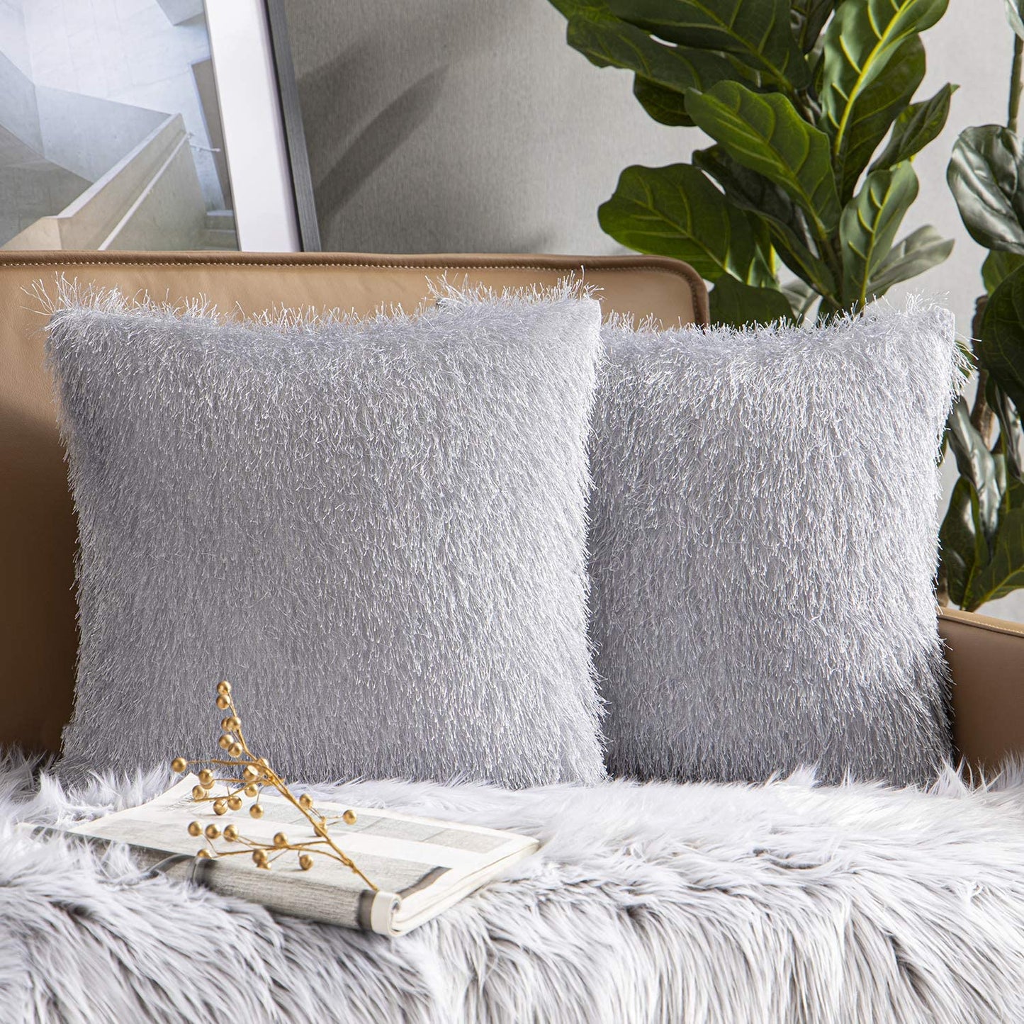 Pack of 2 Luxurious Shiny Tassel Fringed Velvet Decorative Throw Pillow Covers Pillowcases Cushion Cover for Couch Bed and Chair, Pink, 18 x 18 inches, 45 x 45 cm