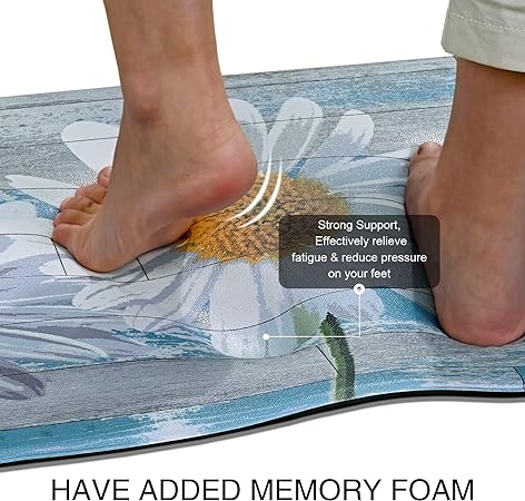 2 PCS Floral Cushioned Anti-Fatigue Kitchen Rugs, Kitchen Mats for Kitchen Floor Laundry Office