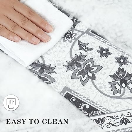 Cushioned Anti-Fatigue Memory Foam Non Skid Waterproof, Blue Retro Floor Comfort Mat, 18'' x 48'' + 18'' x 30''