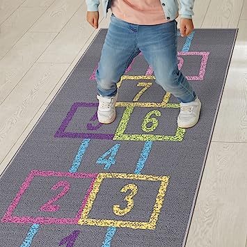 Machine Washable Wrinkle Free Abstract Hopscotch Design Cotton 3x6 Kid's Area Rug