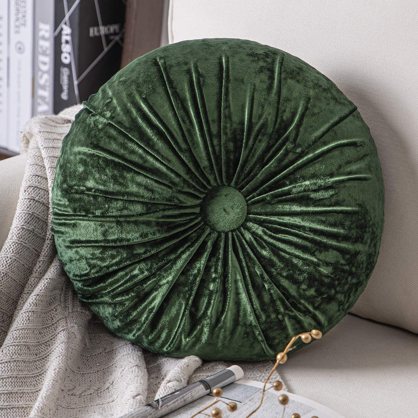 Round Throw Pillow Handcrafted Pumpkin Velvet Floor Pillow Couch Bed and Chair