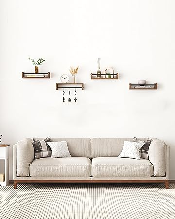 15" Floating Wall Mounted Hanging Shelf Set of 4, Rustic Brown 00901XFS