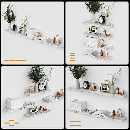4 Sets White Floating Shelves for Wall