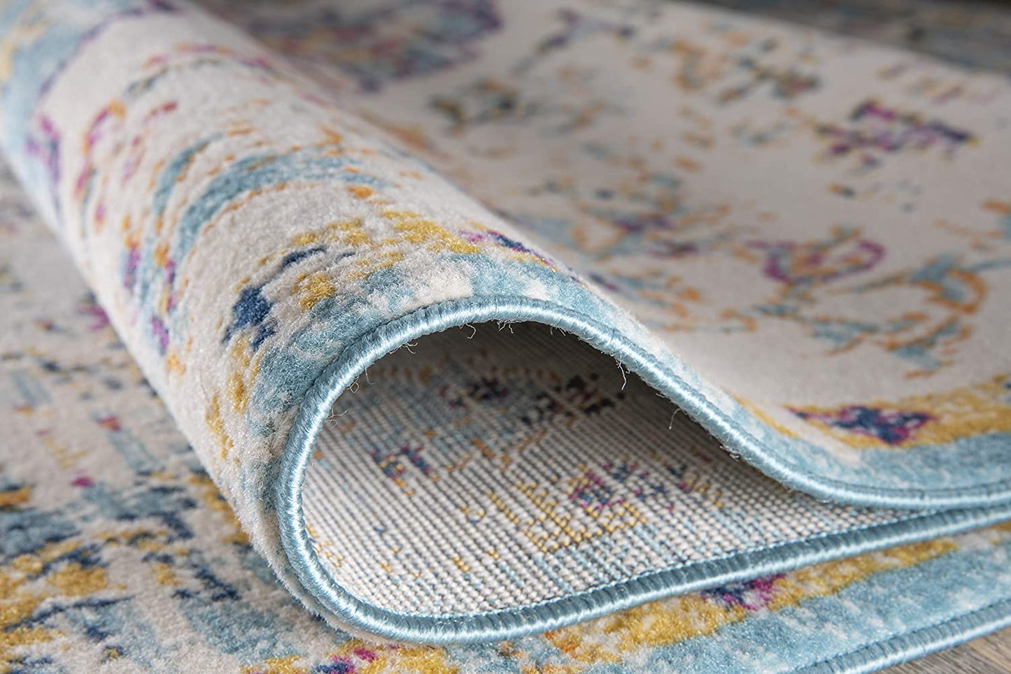 Vintage Medallion Floral Ivory Blue Soft Area Rug