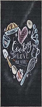 Machine Washable Wrinkle Free Coffee Cup Design Cotton 2 x 5 Kitchen Runner Rug (20" x 59", Beige)