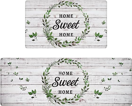 2 PCS Floral Cushioned Anti-Fatigue Kitchen Rugs, Kitchen Mats for Kitchen Floor Laundry Office