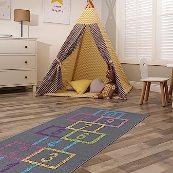 Machine Washable Wrinkle Free Abstract Hopscotch Design Cotton 3x6 Kid's Area Rug