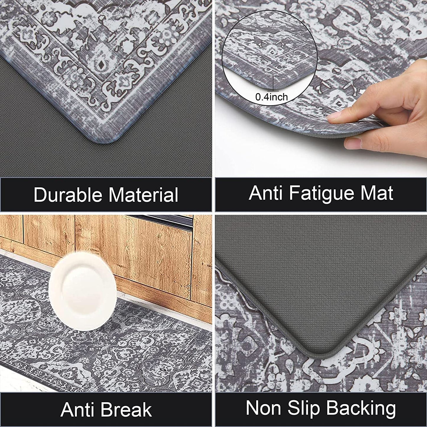 Anti Fatigue Set of 2 Non Skid Waterproof Cushioned Kitchen Floor, Vintage Comfort Standing Desk Office Mat
