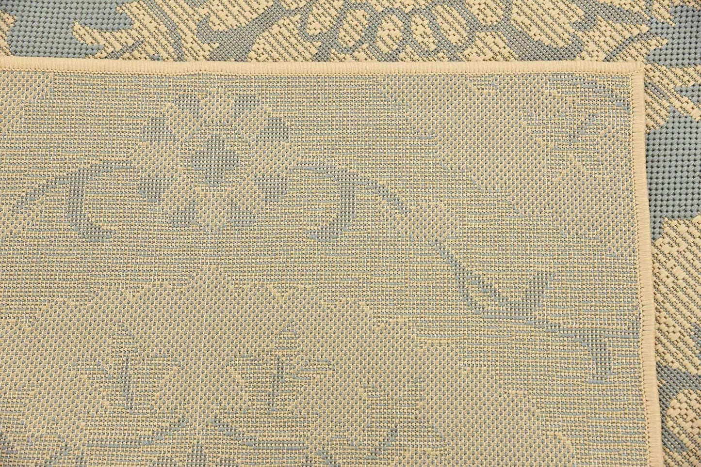 Floral Abstract Transitional Indoor Outdoor Flatweave Light Blue/ Beige Area Rug