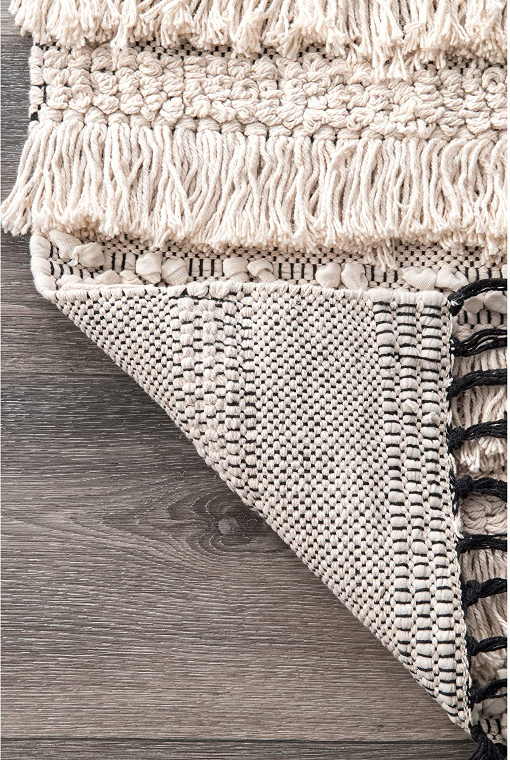 Emerita Tassel Shag Area Rug, Beige