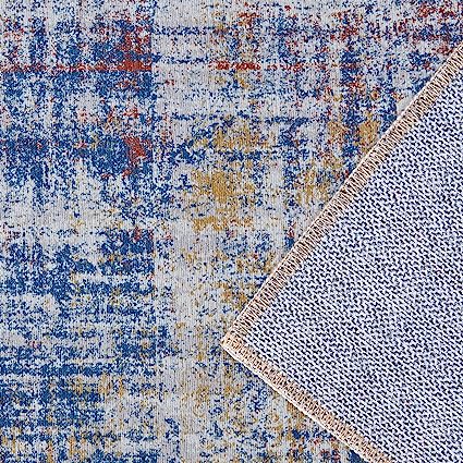 Entryway Abstract Distressed Green Multi Contemporary Carpet Print Chenille Thin Rug