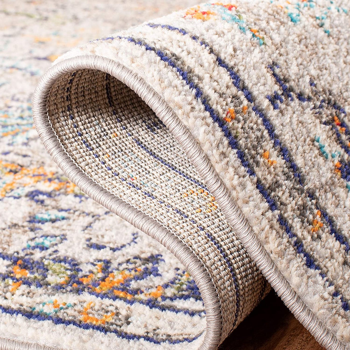 Boho Chic Vintage Medallion Distressed Area Rug, Grey/Light Blue