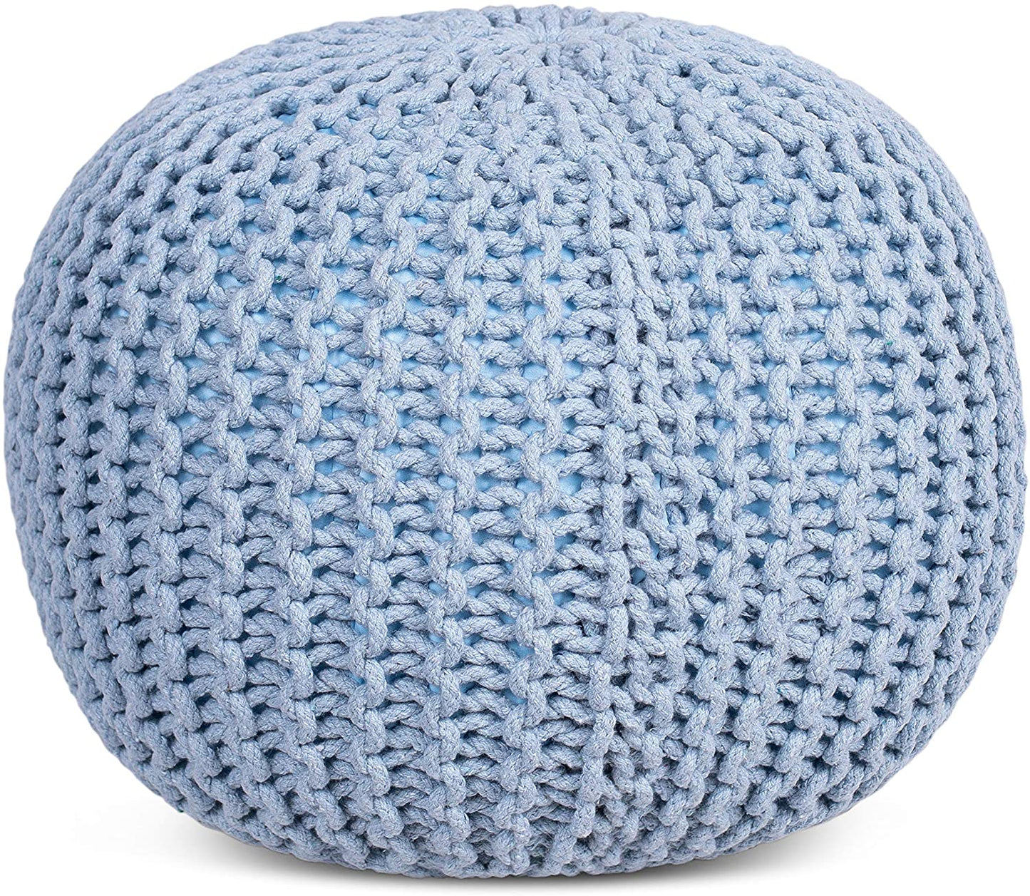 Round Pouf Foot Stool Ottoman - Knit Bean Bag Floor Chair - Cotton Braided Cord - Great for The Living Room, Bedroom and Kids Room - Small Furniture