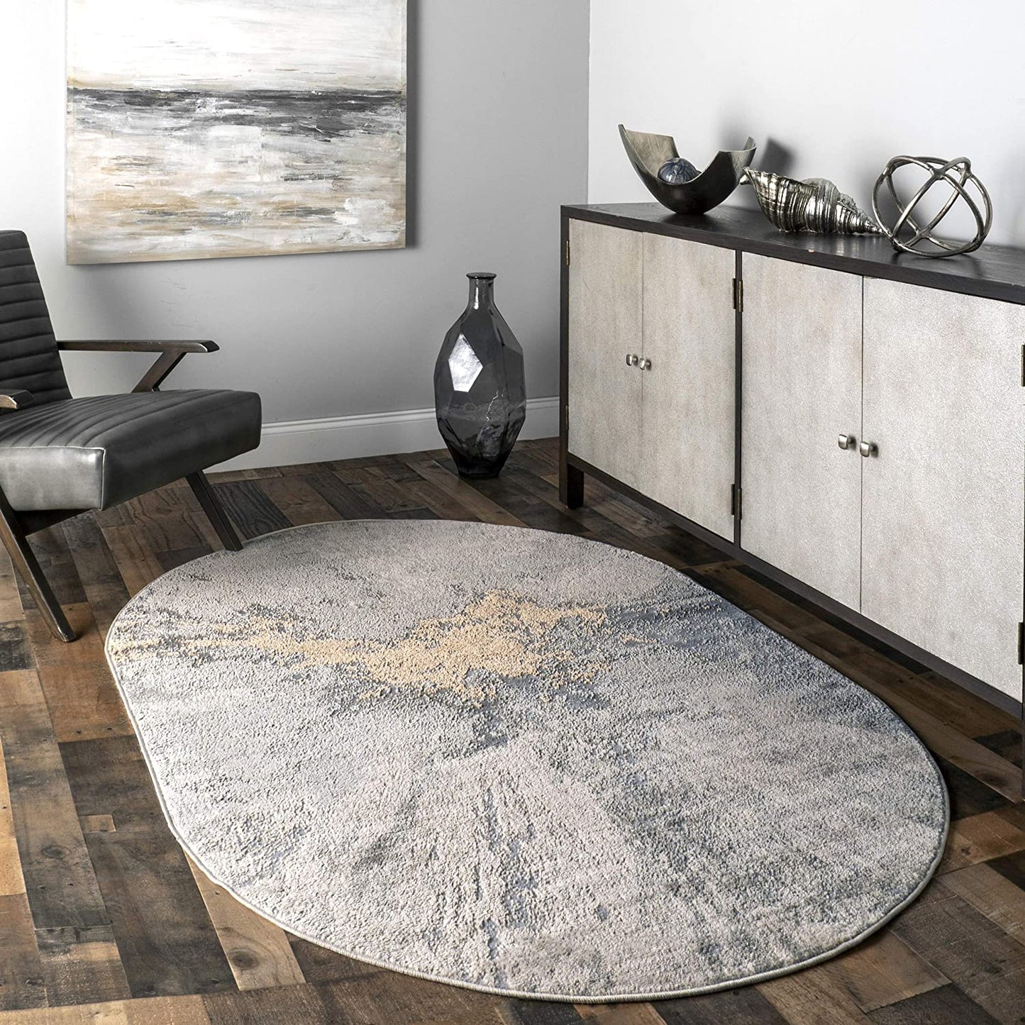 Cyn Abstract Silver Grey Tan Soft Area Rug