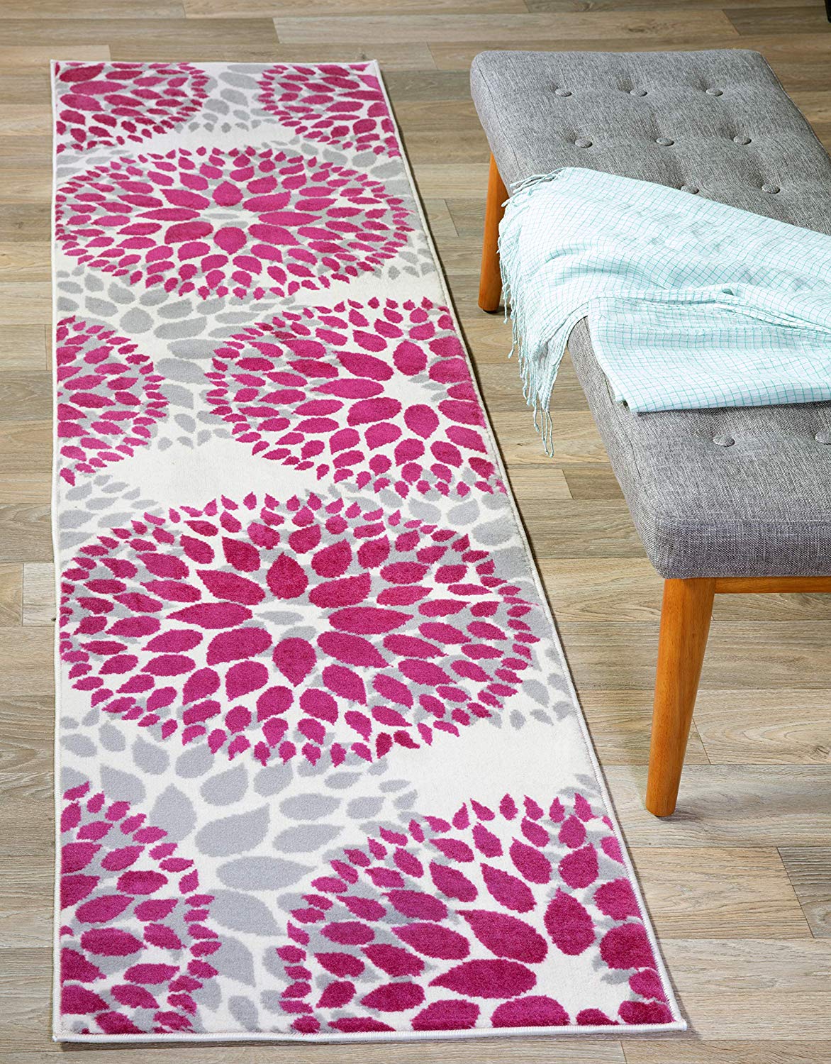 Floral Pink Gray Area Rugs