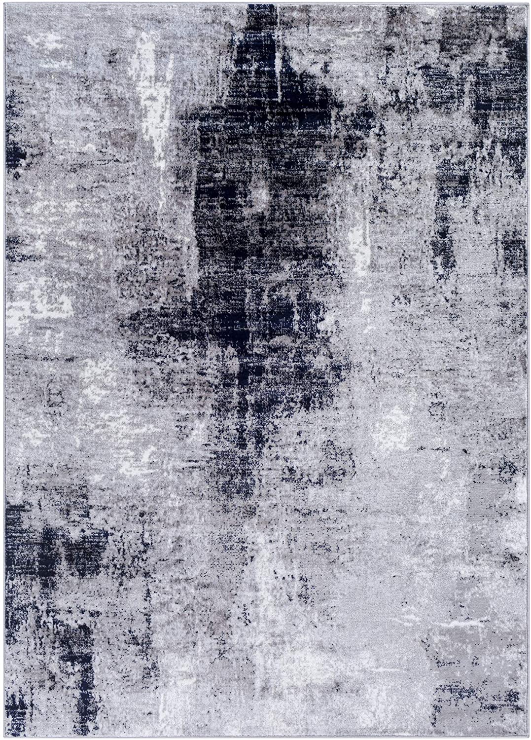 Modern Abstract Soft Area Rug, Black/Navy