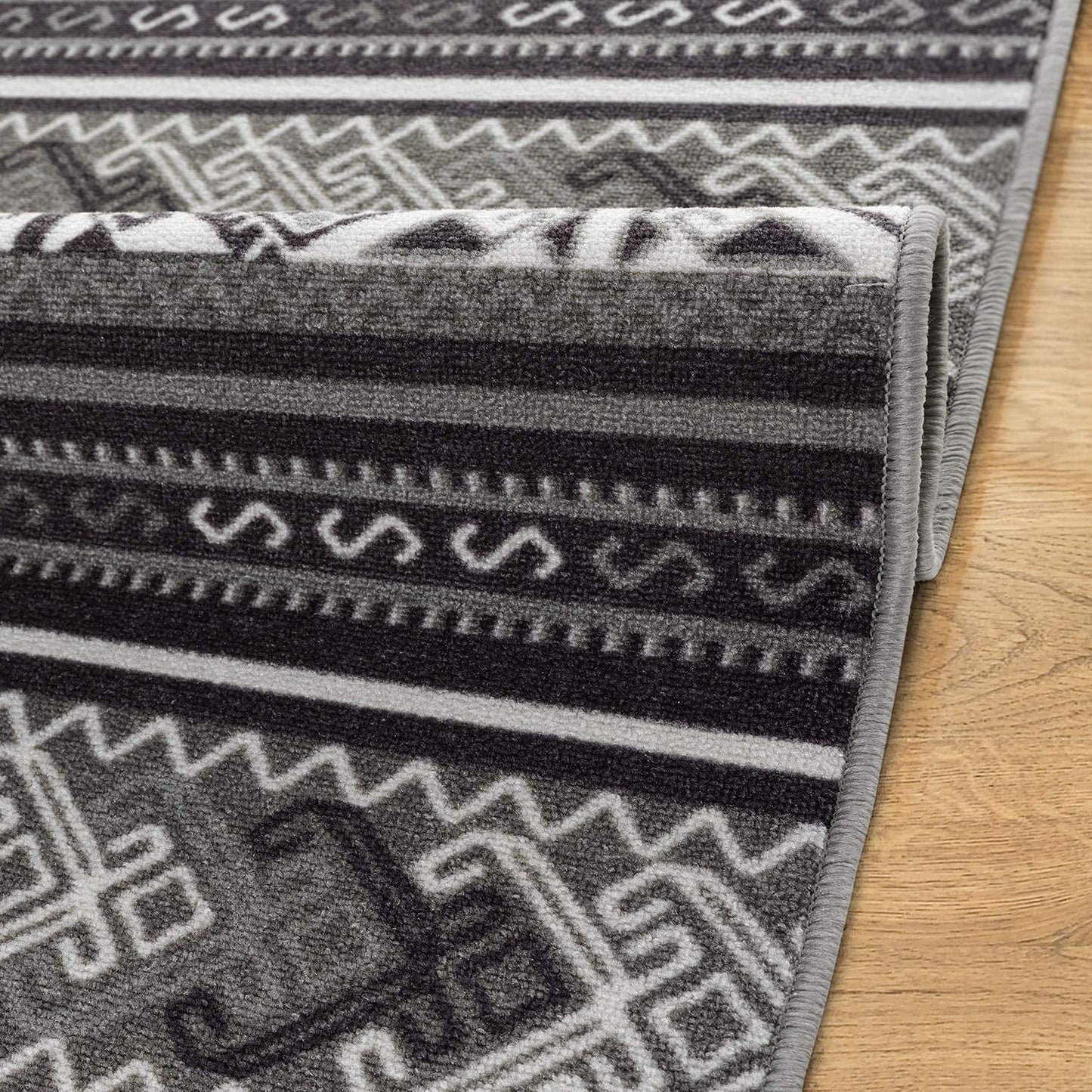 Moroccan Geometric Low Profile Pile Indoor Area Rugs Black