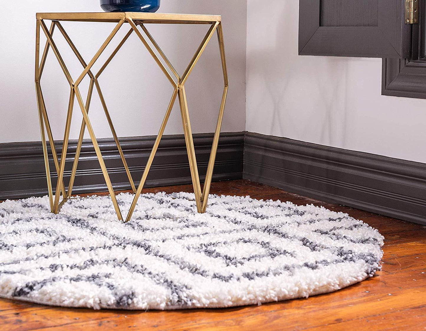 Lattice Tassel Ivory Gray Plush Shag Area Rugs