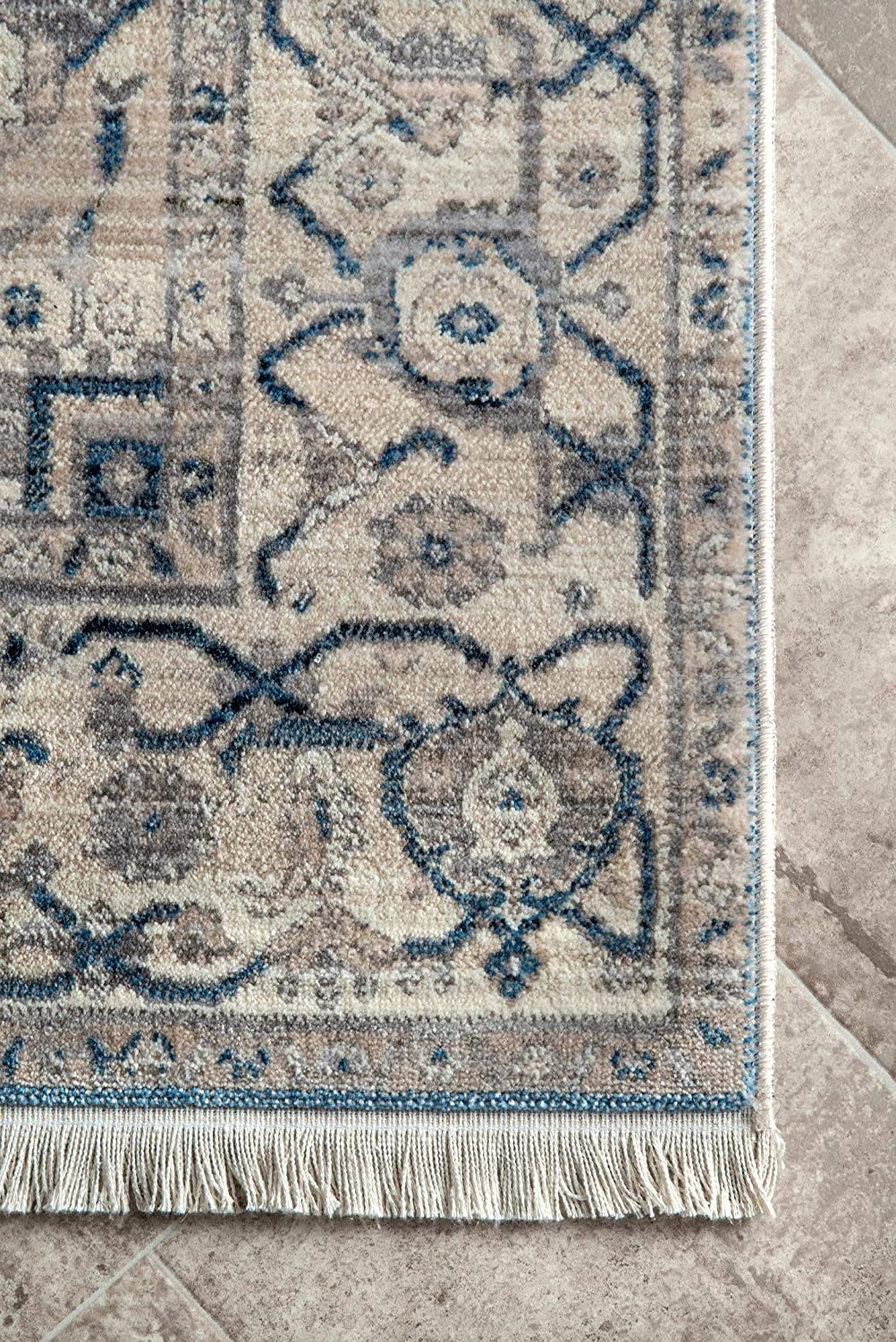 Grey Medallion Fringe Soft Area Rug
